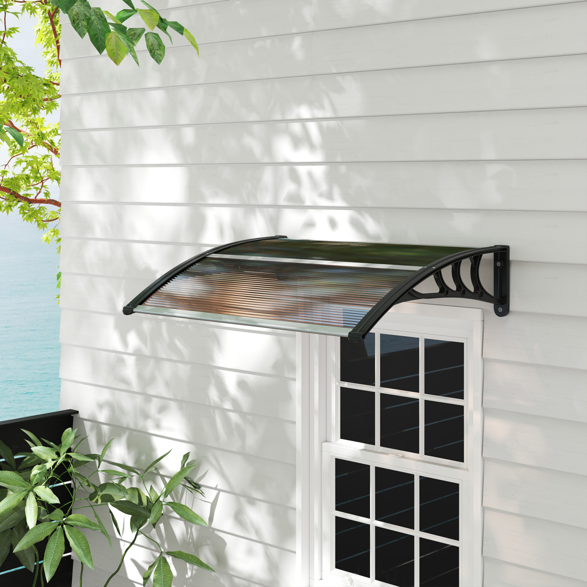 Outsunny Outdoor Window Door Canopy Fixed Awning Porch UV Water Cover Brown
