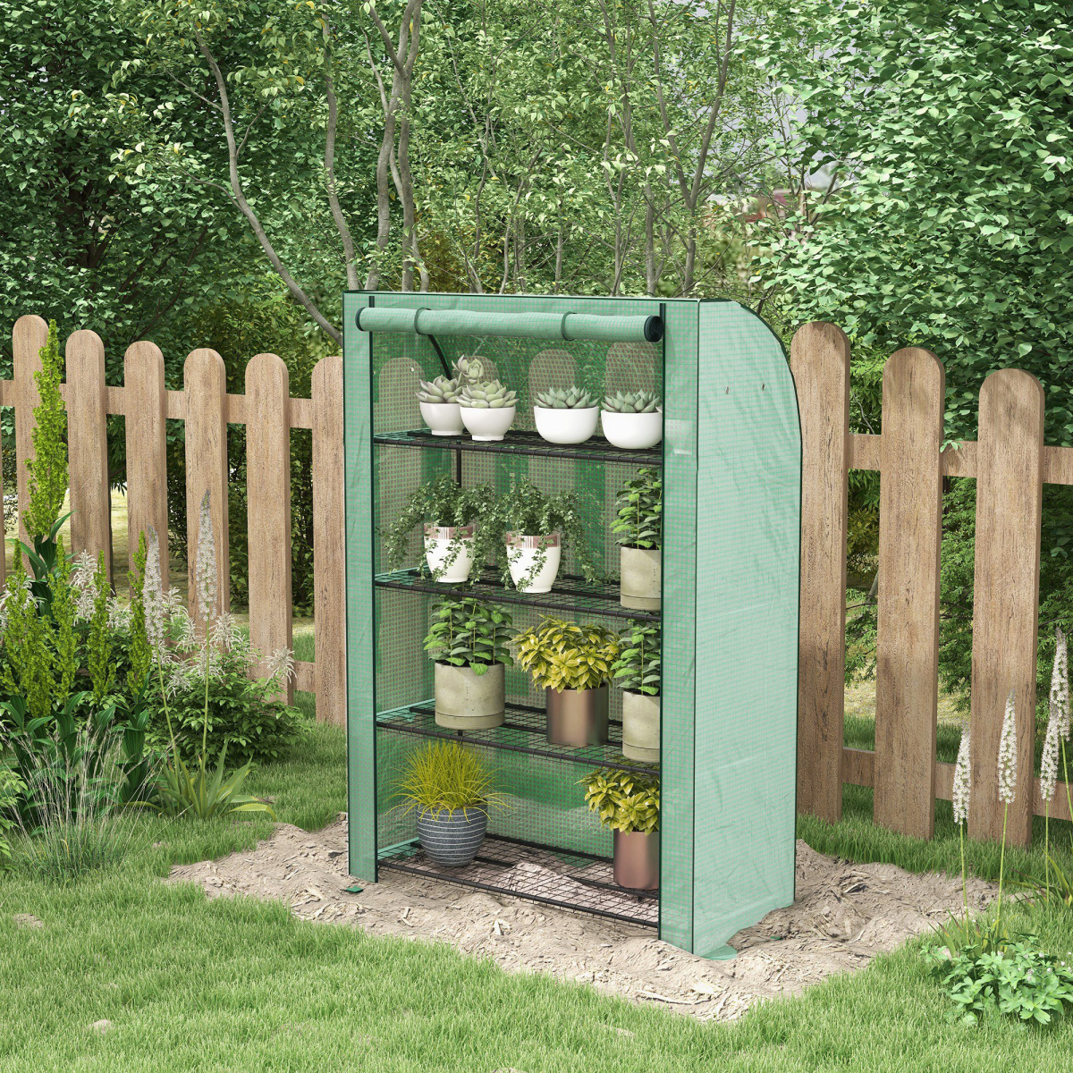 Outsunny Mini Green House with 4 Tier Shelves, 170H x 120W x 50Dcm, Green