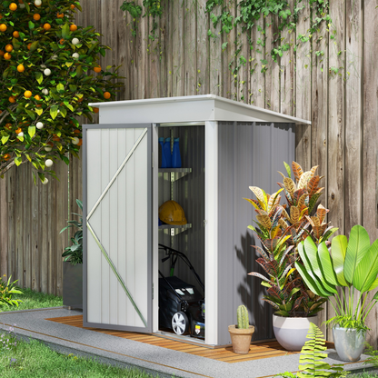 Small Garden Shed, Steel Lean-to Shed for Bike with Adjustable Shelf, Lock, 5x3