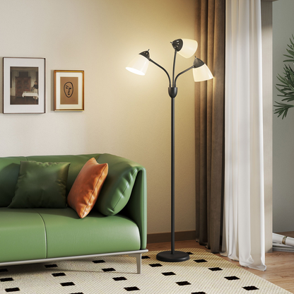 Arc Tree Floor Lamp 3 Adjustable Rotating Lights, with Steel Frame, 155cm, Black