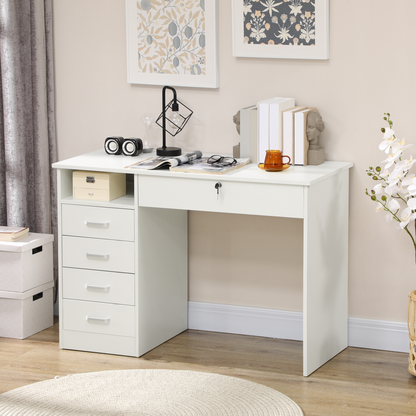 Computer Desk Writing Desk with Five Drawers for Home Office White