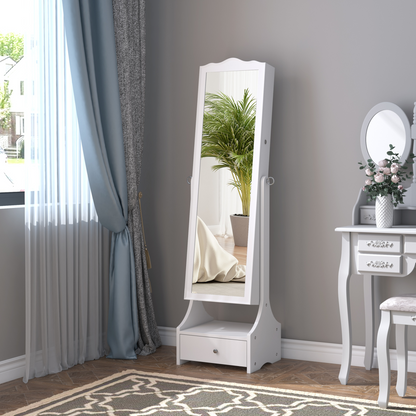 Mirrored Jewelry Cabinet Armoire Floor Standing  Lock, LED Light White