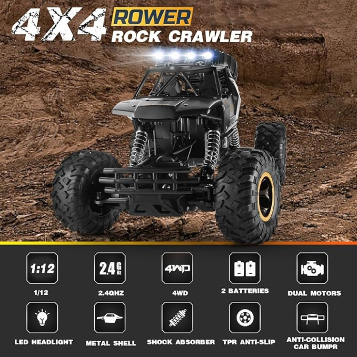 2025 NEW 4DRC 1:12 Rock Crawler Rechargeable Off Road Truck 4WD , Metal Shell LED Headlights RC Remote Control Off Road Car Truck,Logistics is randomly sent by UPS/USPS/FEDEX/Amazon Logistics/EVRI