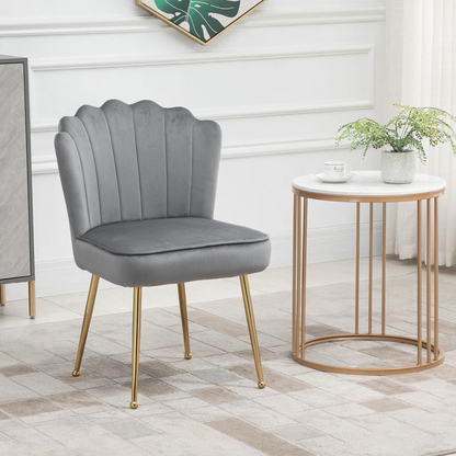 Velvet-Feel Shell Luxe Accent Chair Home Bedroom Lounge Metal Legs Grey