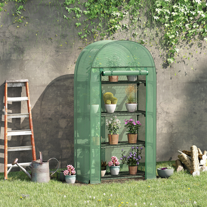 80x49x160cm Mini Greenhouse with Storage Shelf, Roll-Up ZipDoorPE Cover, Green