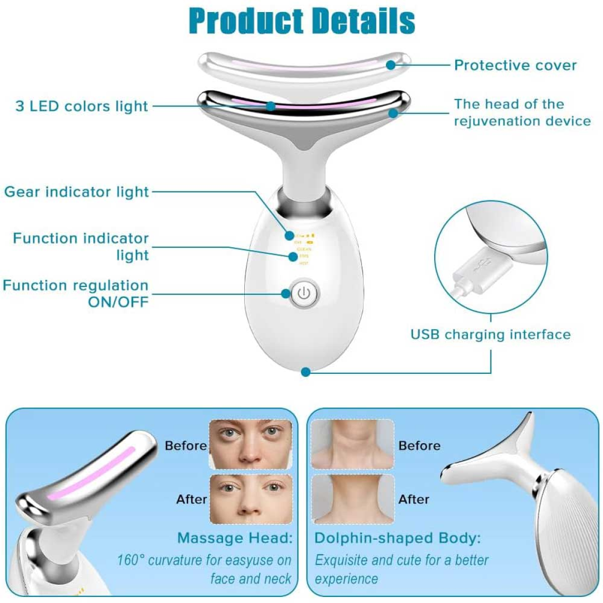 Neck Face Massager Face Sculpting Tool 3 Colour Modes and Vibration for Facial Massager for Double Chin - Black
