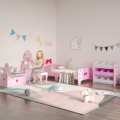 Princess-Themed Kids Toddler Bed w/ Cute Patterns, Safety Rails - Pink