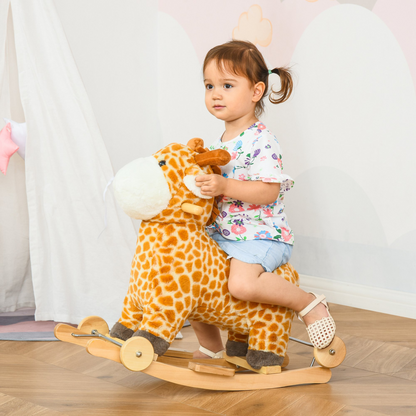 2-IN-1 Kids Plush Ride-On Rocking Gliding Horse Giraffe-shaped Yellow HOMCOM