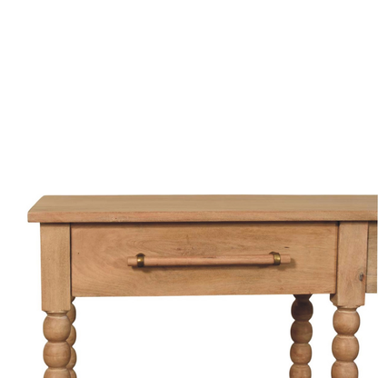 Artisan Furniture Solid Wood Savoy Bobbin Console with Jute Shelves, 2 Drawers, 4 Shelves, Beige