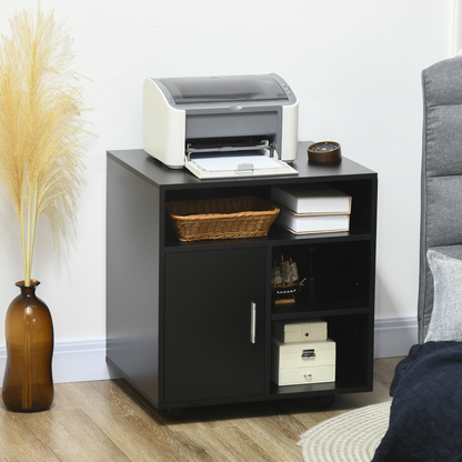 Multi-Storage Printer Unit Office Organisation w/ 5 Compartments Black HOMCOM