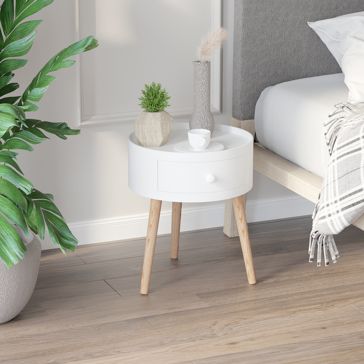 Round Coffee Table,  ?38 x 45H cm-White