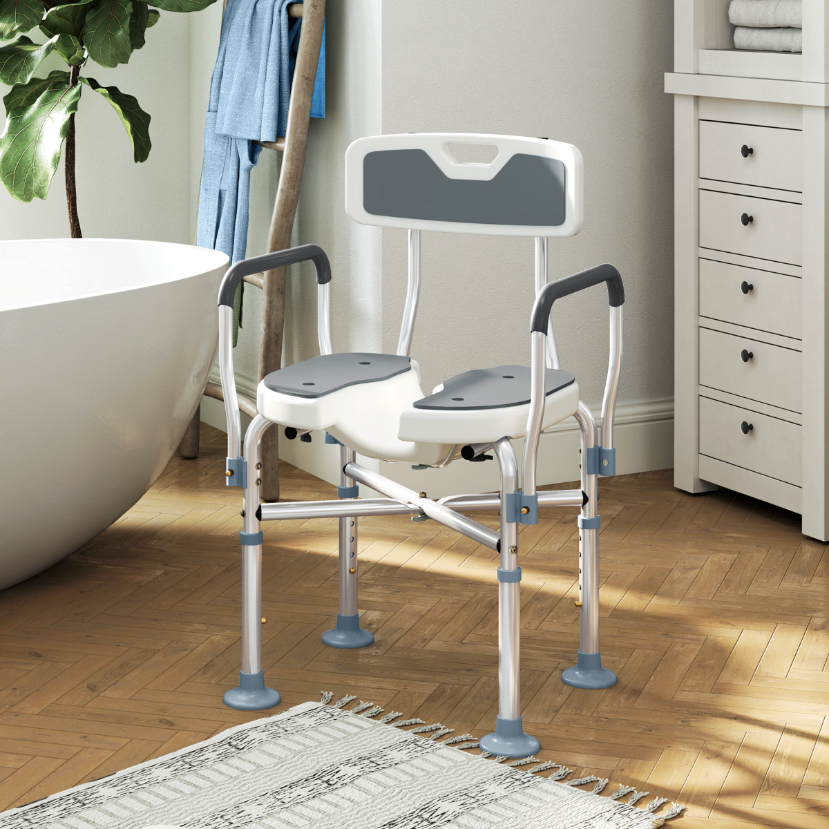 Comfortable Shower Stool with Padded Seat & Aluminium Frame - 136kg Capacity