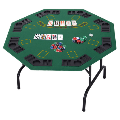 8 Player Folding Games Poker Table Chip Cup Holder Steel Base Felt  HOMCOM