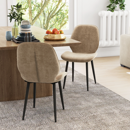 HOMCOM Dining Chairs Set of 2, Upholstered Kitchen Chairs with Metal Legs, Brown
