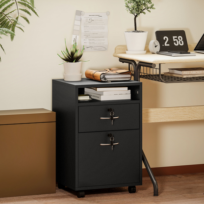 HOMCOM 60cm Storage Cabinet with Drawers and Open Shelf, Black