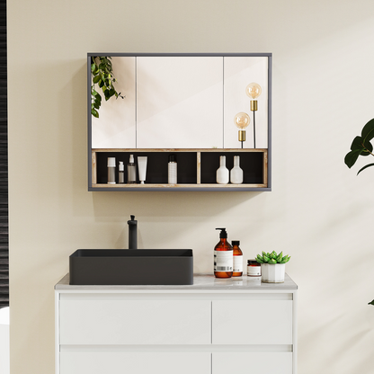HOMCOM Bathroom Cabinet Wall Mounted Mirror Storage with Shelves Grey