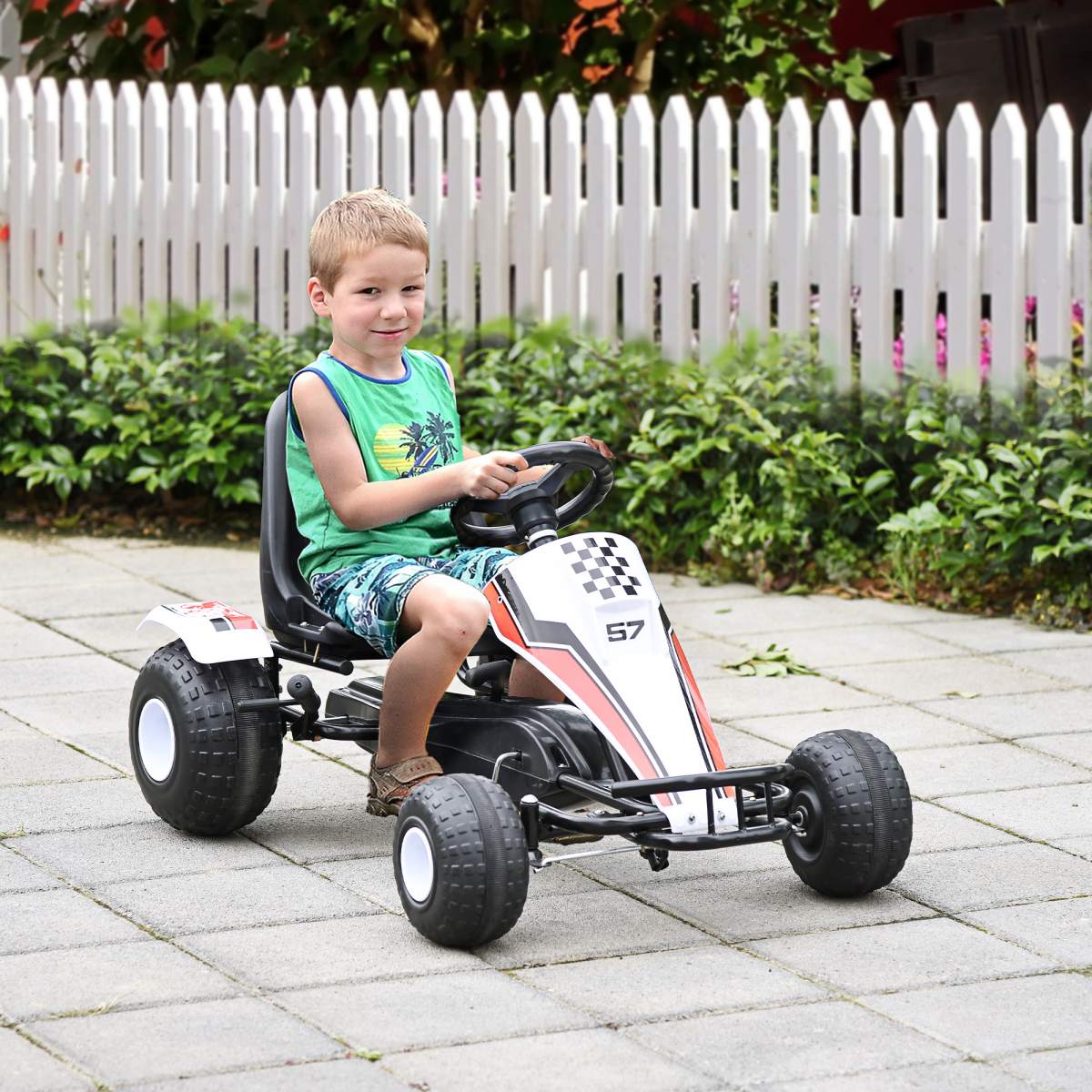 Child's Racing-Style Pedal Go Kart w/ Brake Gears Steering Wheel Seat