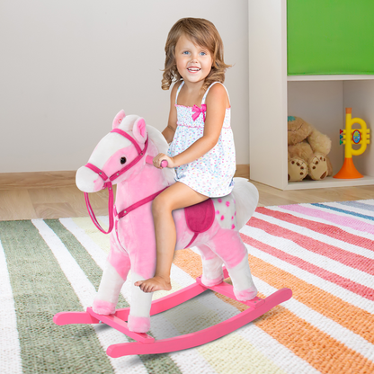 Rocking Horse Toy Plush Wood Pony Riding Rocker Neigh Sound Pink