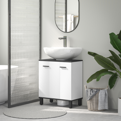 HOMCOM Bathroom Under Sink Cabinet with Adjustable Shelf High Gloss White