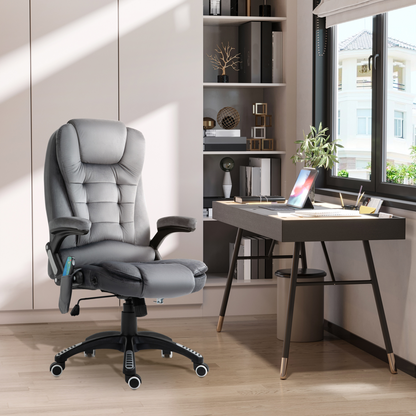 Executive Reclining Chair w/ Heating Massage Points Relaxing Headrest Grey