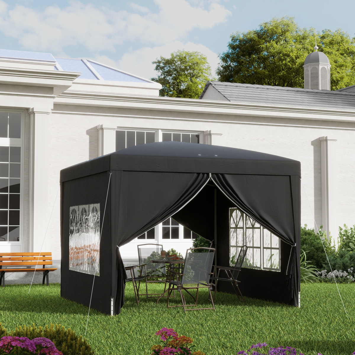 3mx3m Pop Up Gazebo Party Tent Canopy Marquee with Storage Bag Black