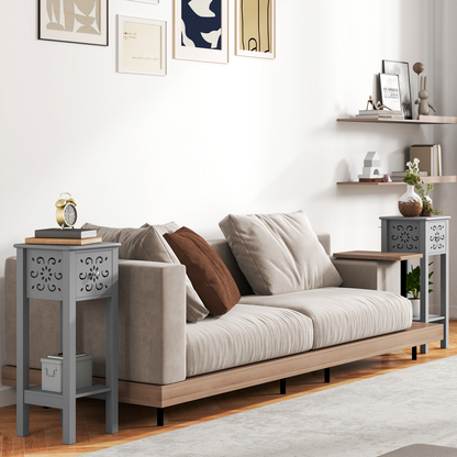 Elegant Floral Design Grey MDF Storage Unit Set - Durable & Stylish