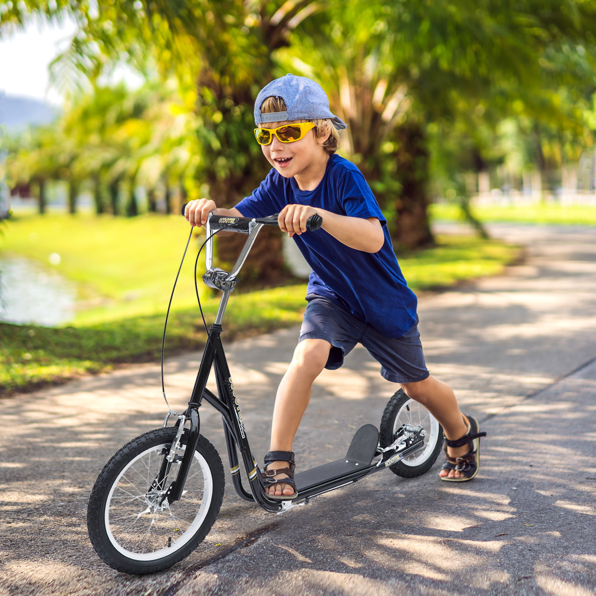 HOMCOM Teen Scooter Adjustable Height Dual Brakes Rubber Wheels Kickstand,