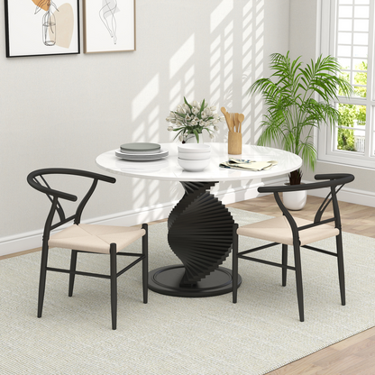 HOMCOM Weave Dining Chairs Set of 2 with Y-Shaped Backrest Hemp Seat Black