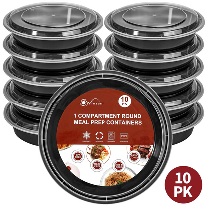 VINSANI 10pk ROUND 1 COMPARTMENT MEAL PREP CONTAINERS 1010426