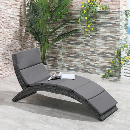 Garden Patio Rattan Wicker Folding Sun Lounger Cushion  Grey