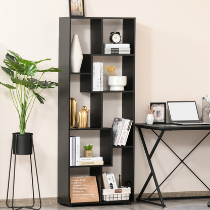 178cm 8-Shelf Bookcase w/ Melamine Surface Foot Pads Black Multipurpose 8-Grid