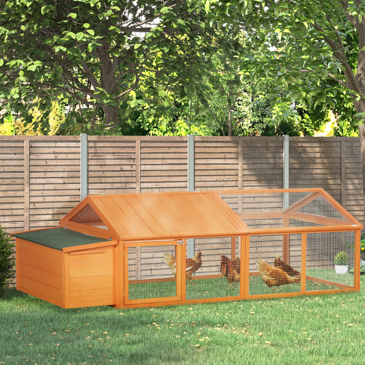 PawHut Wooden Chicken Run with Nesting Box, Openable Roof for 4-8 Chickens Ducks