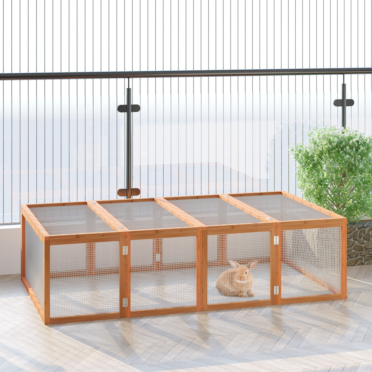 New Rabbit Hutch Cage with Run and Play Space Mesh Wire Safety for Outdoor