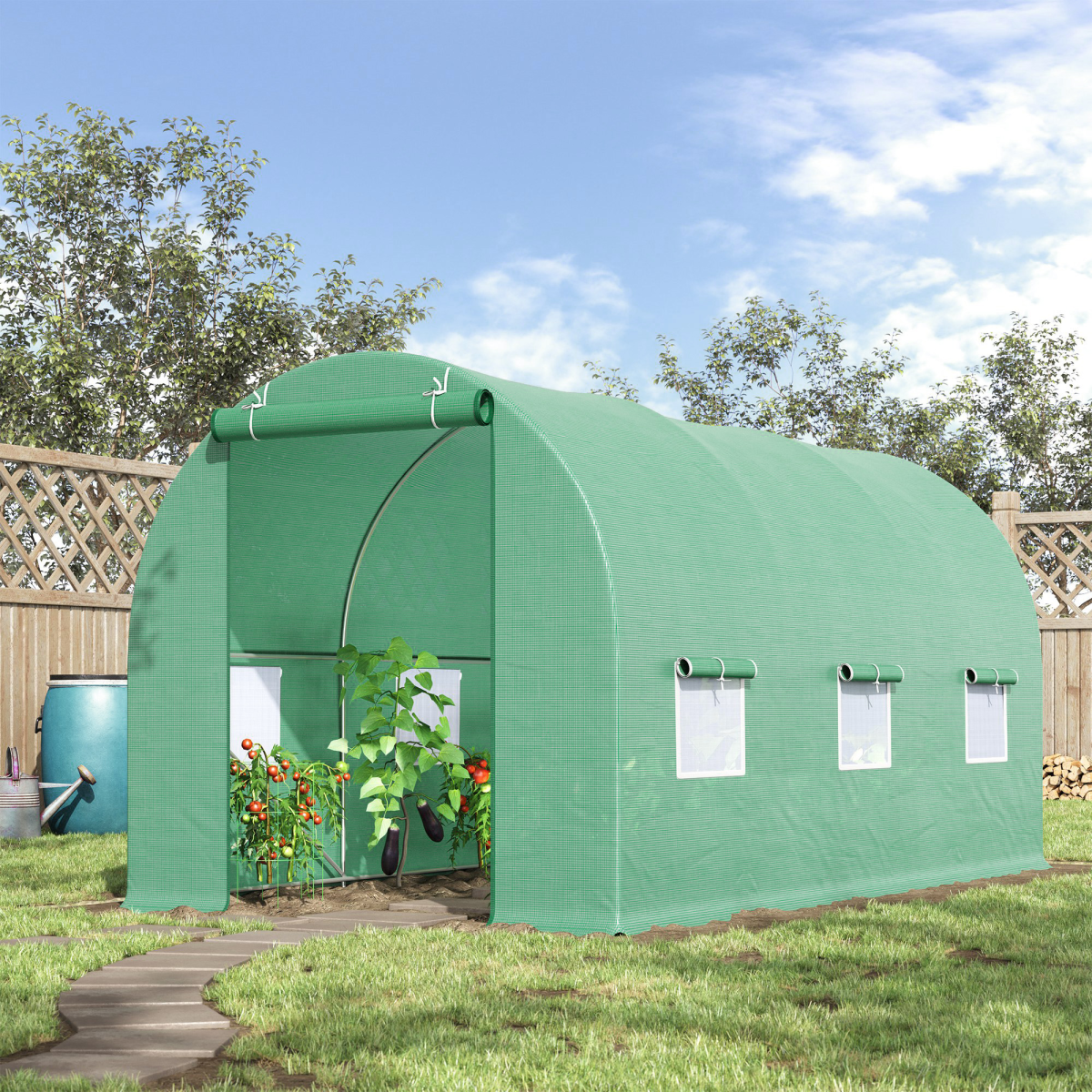 Outsunny 4.5m x 2m x 2m Walk-In Gardening Plant Greenhouse w/ PE Cover, Green