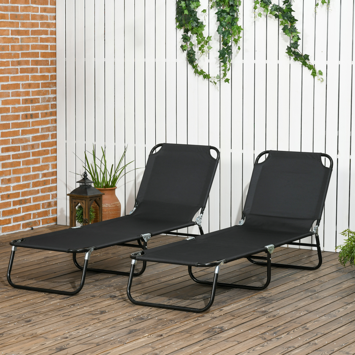 Outsunny  Folding Sun Loungers Set of 2 with Adjustable Backrest, Black