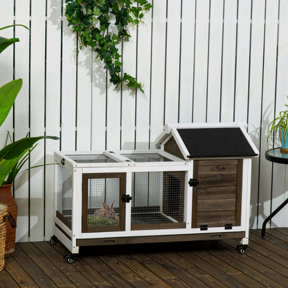 Rabbit Hutch Guinea Pig Cage with Slide-out Tray Wheels for Outdoor & Indoor