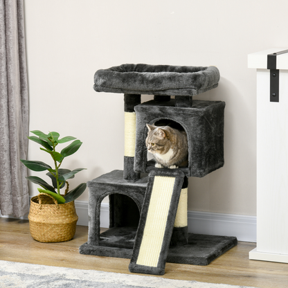 Cat Rest & Play Activity Tree w/ 2 House Perch Scratching Post Black Pawhut