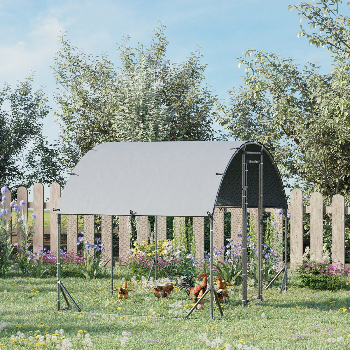Chicken Run One Room Galvanised Chicken Coop Hen House w/ Cover 2.8 x 1.9 x 2m