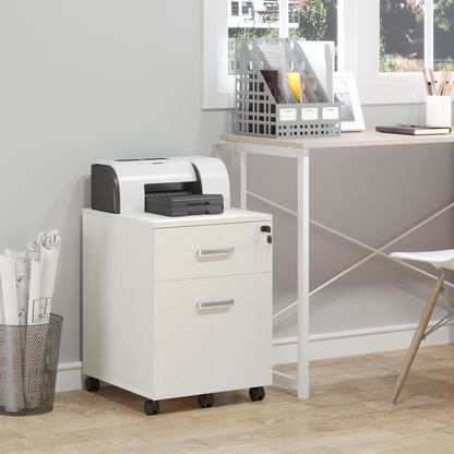 2-Drawer Locking Office Filing Cabinet 5 Wheels Rolling Storage White Vinsetto