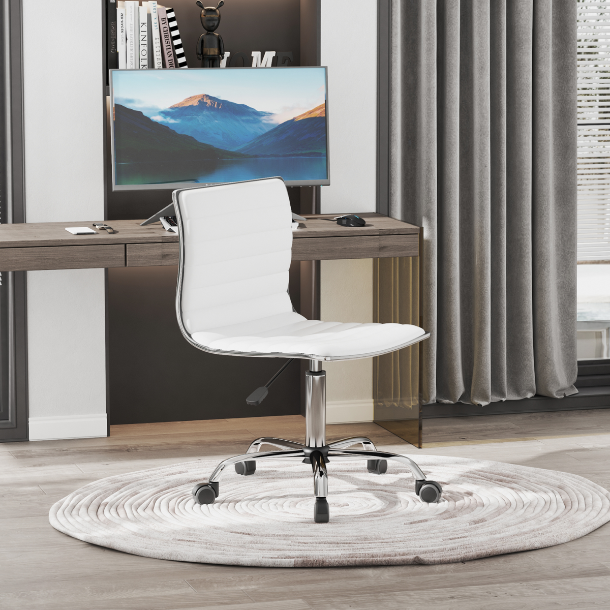 Armless Mid-Back Adjustable Office Chair  360 Swivel Ergonomic White HOMCOM