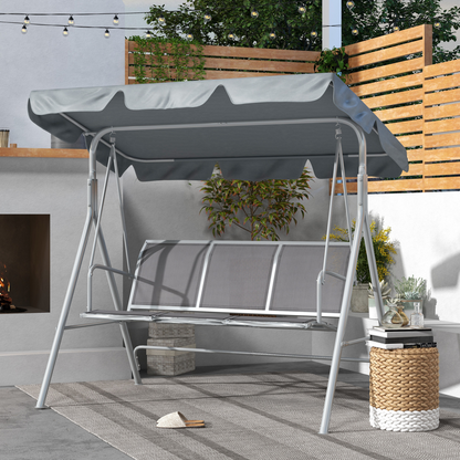 Outsunny Metal Swing Chair Garden Hammock 3 Seater Patio Bench with Canopy, Grey