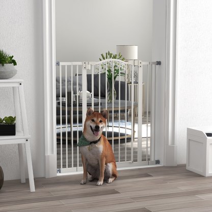 PawHut 74-100cm Adjustable Metal Pet Gate Safety Barrier w/Auto-Close Door White