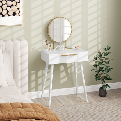 HOMCOM Modern Dressing Table w/ 2 Drawers Round Mirror for Bedroom White