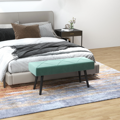 HOMCOM End of Bed Bench, Upholstered Hallway Bedroom with Steel Legs, Green