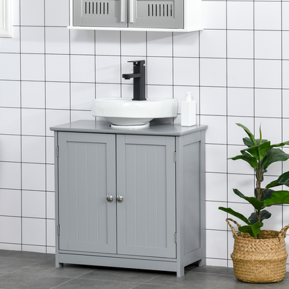 kleankin 60x60cm Under-Sink Storage Cabinet  Adjustable Shelf Drain Hole Grey