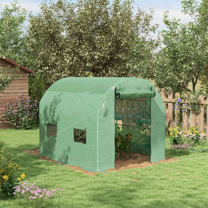 2.5 x 2m Walk-In Polytunnel Greenhouse with Steel Frame Roll Up Door Green