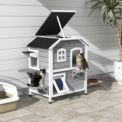 Cat Condo w/ Tons of Room & Openable Roof, Fir Wood, Outdoor/Indoor Catio Grey