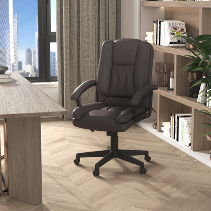 Swivel Executive Office Chair Mid Back PU Leather Chair w/ Arm, Brown HOMCOM