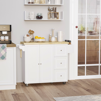 Drop-Leaf Kitchen Island on Wheels Utility Storage Cart with Drawers & Cabinet