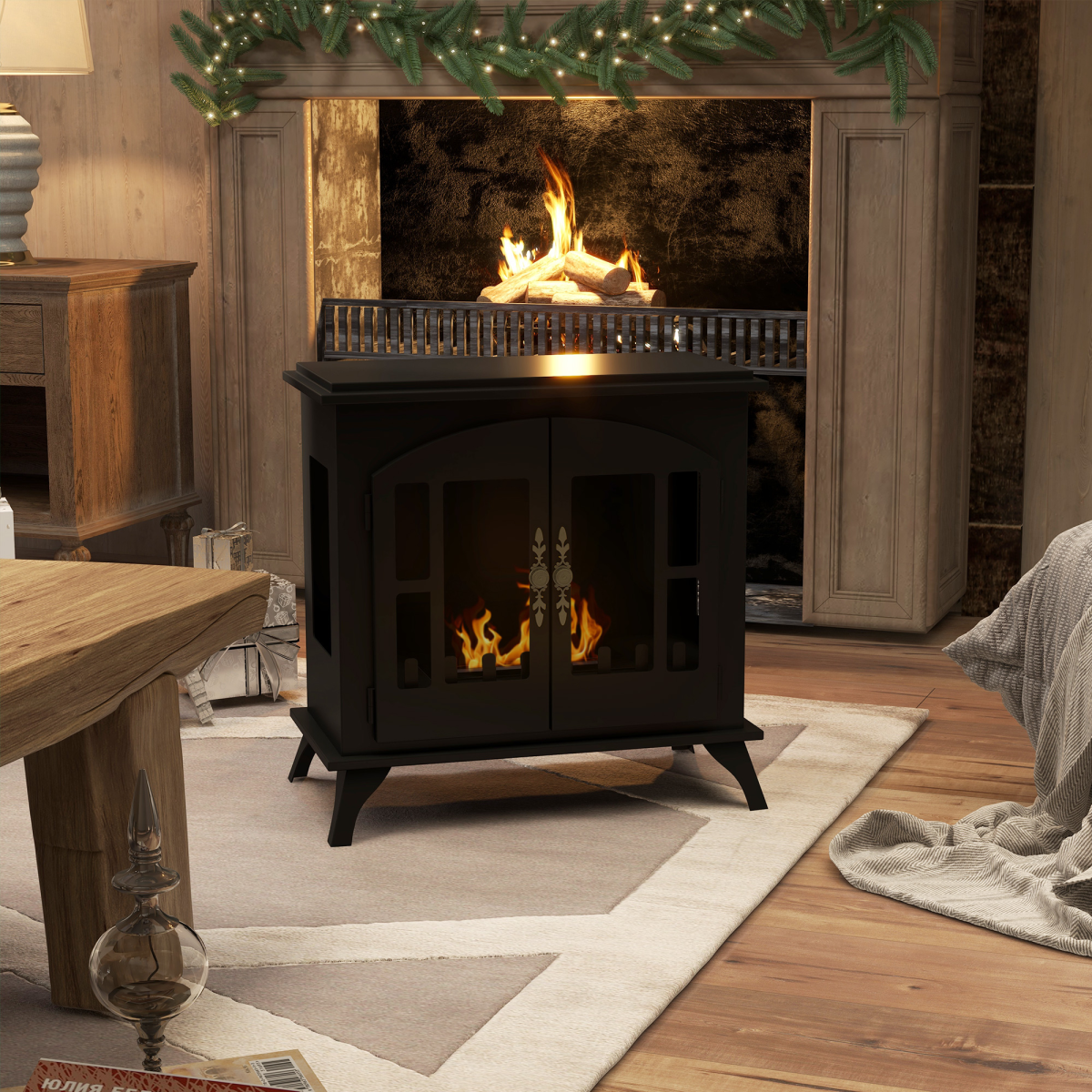 HOMCOM Ethanol Fireplace Stove Freestanding Bioethanol Fire w/ 0.9L Tank Black